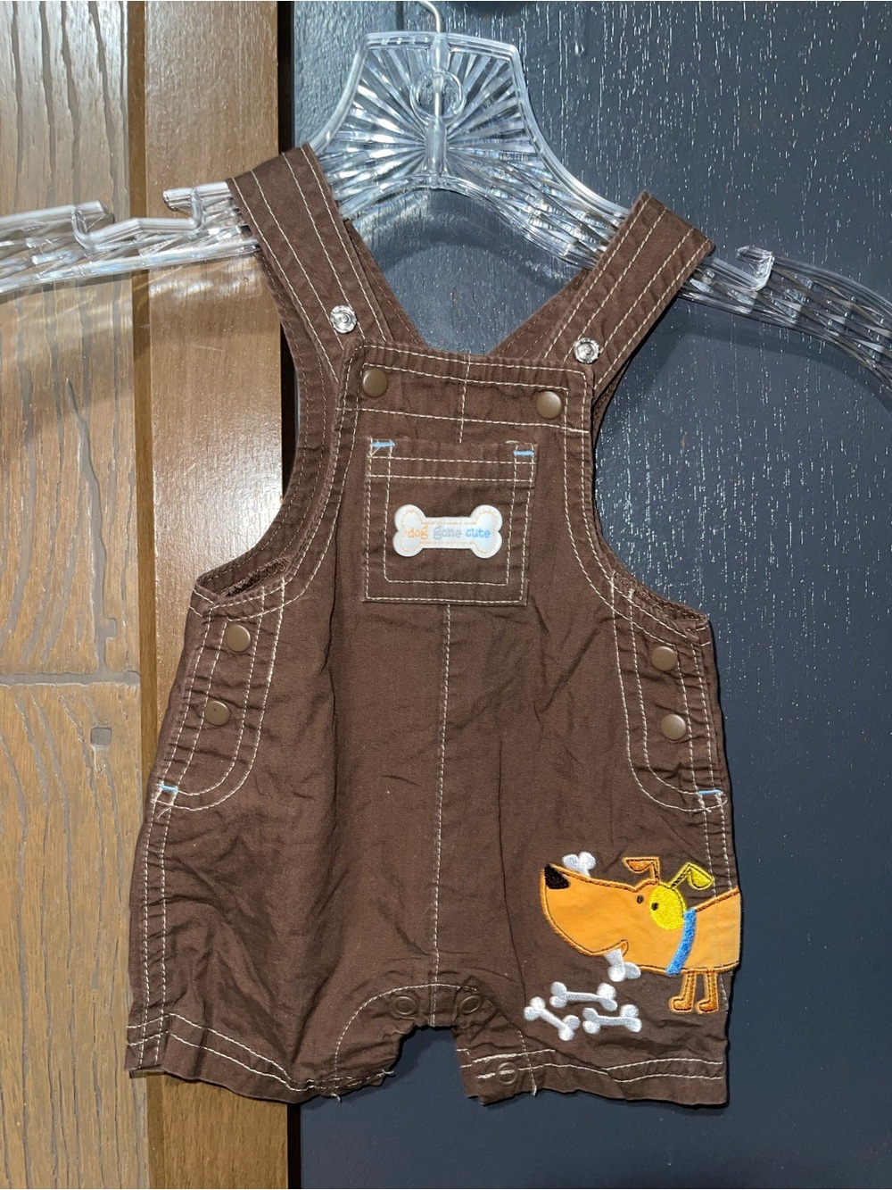 Vintage Style Brown Puppy Appliqué One-Piece Overalls for Kids